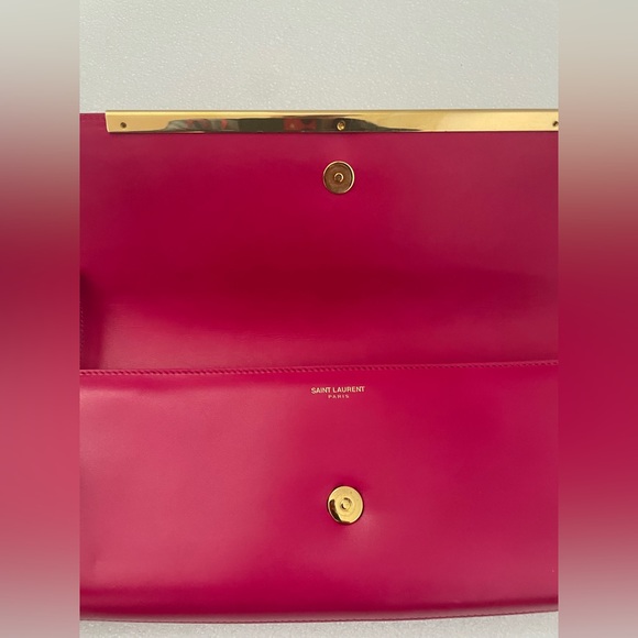 SAINT LAURENT Clutch Bag Leather Red/Fold Trim MSRP $895 - Picture 6 of 8